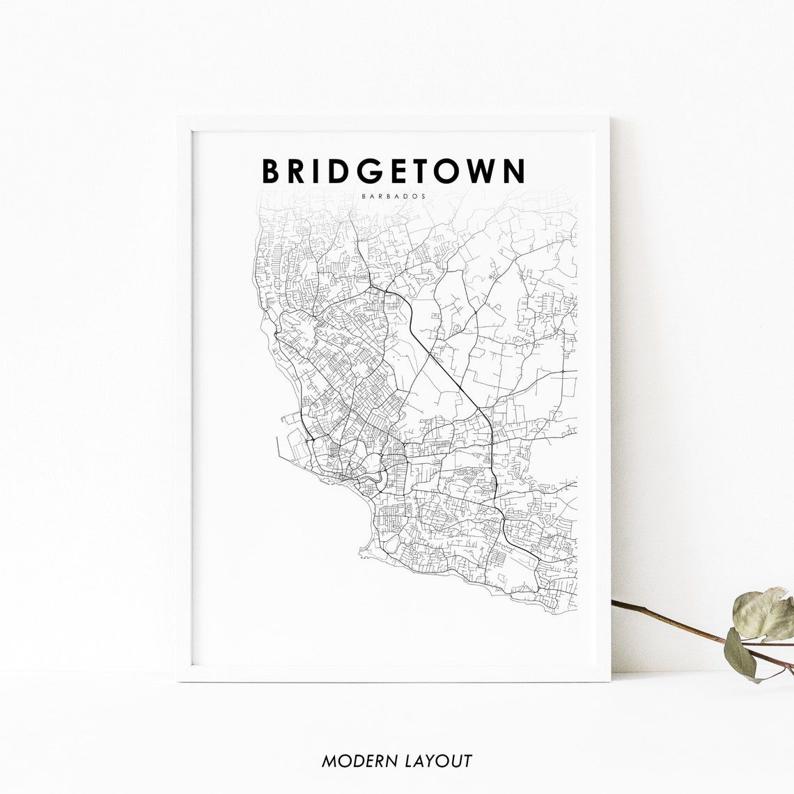Bridgetown Barbados Street Map Minimalist Black and White Art Poster