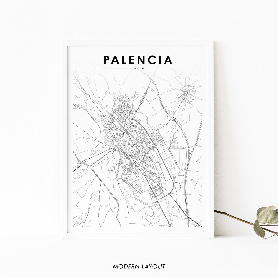 Palencia Spain Minimalist City Street Map Print Black And White