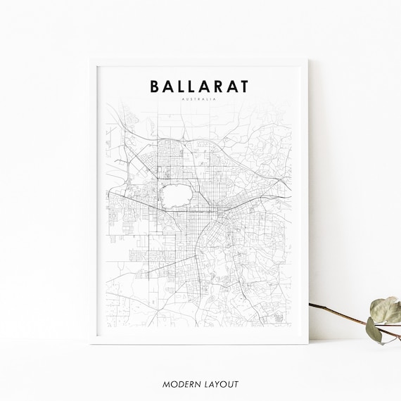 Ballarat Australia Minimalist Black and White City Map Wall Art
