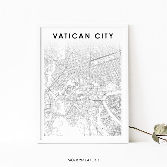 Vatican City Minimalist Street Map Artwork Black White Wall Art