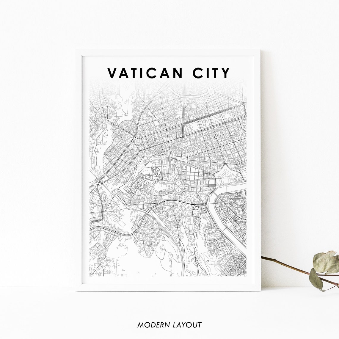 Vatican City Minimalist Street Map Artwork Black White Wall Art