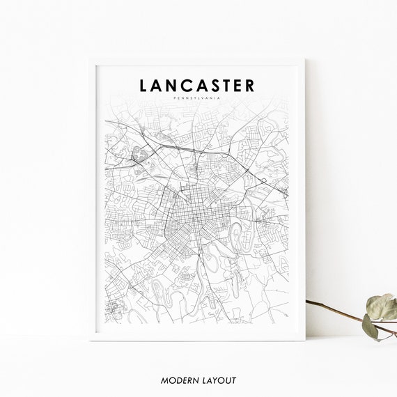 Lancaster PA Map Print, Pennsylvania Travel Poster