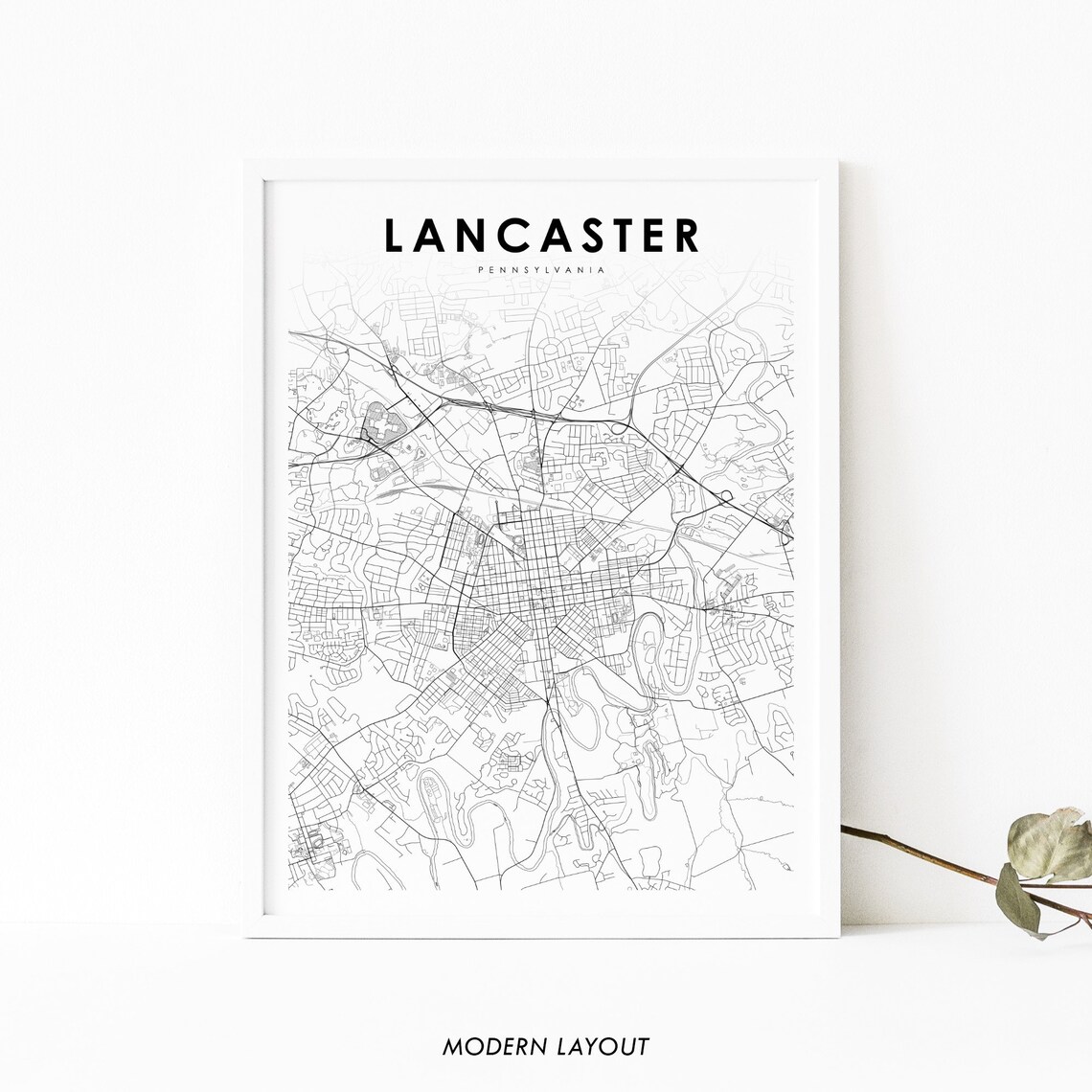 Lancaster PA Map Print, Pennsylvania Travel Poster