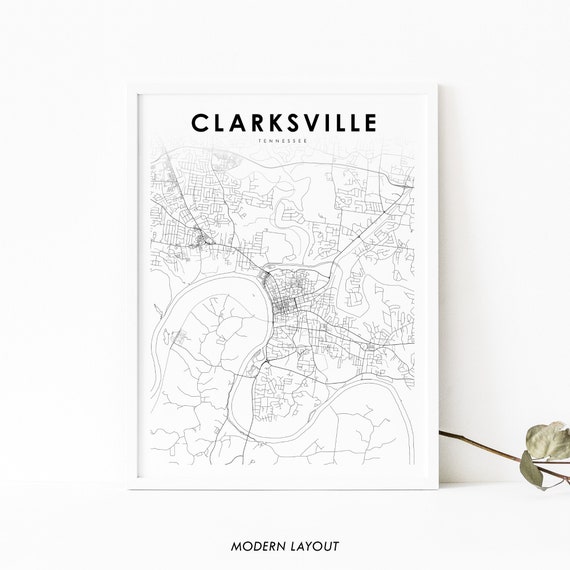 Clarksville TN Map Print, Tennessee USA Poster