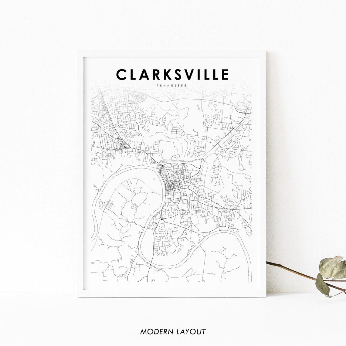 Clarksville TN Map Print, Tennessee USA Poster
