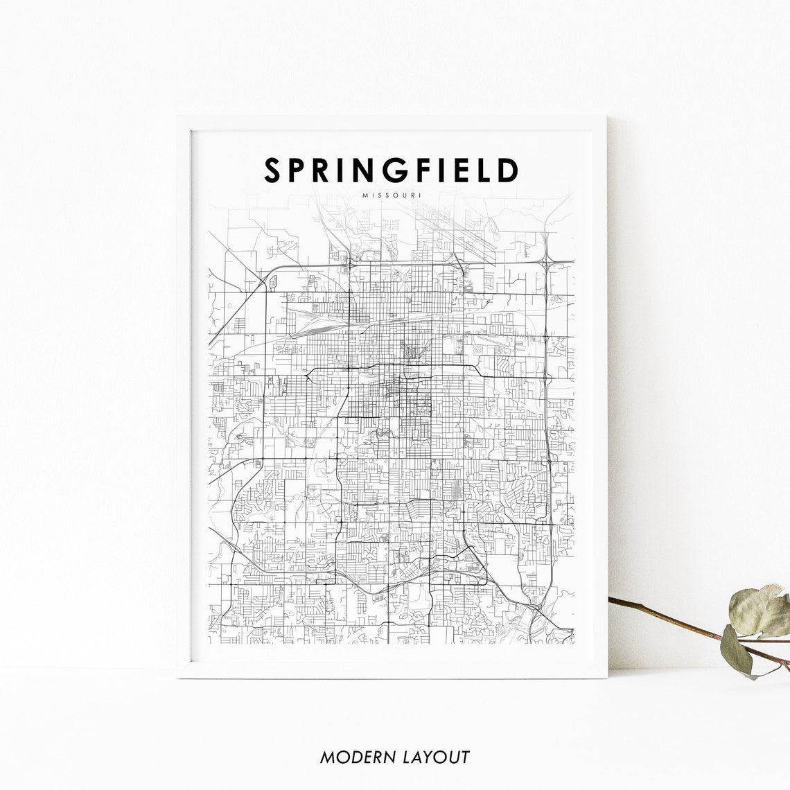 Springfield Missouri City Street Map Modern Minimalist Art Poster