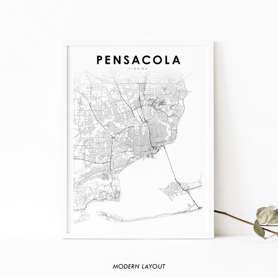 Pensacola Area Fl Map Print Florida Usa Art Poster Panhandle City Street Road Nursery Room Wall Office Decor