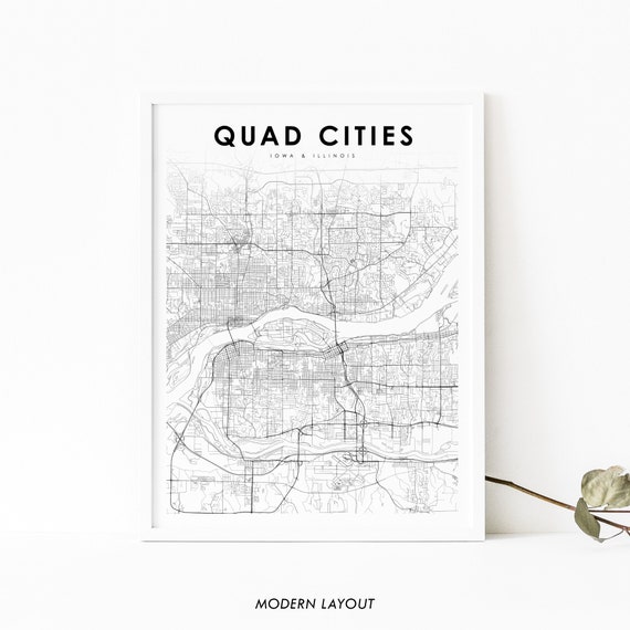 Quad Cities IA IL Map Print, Nursery Room Art Poster