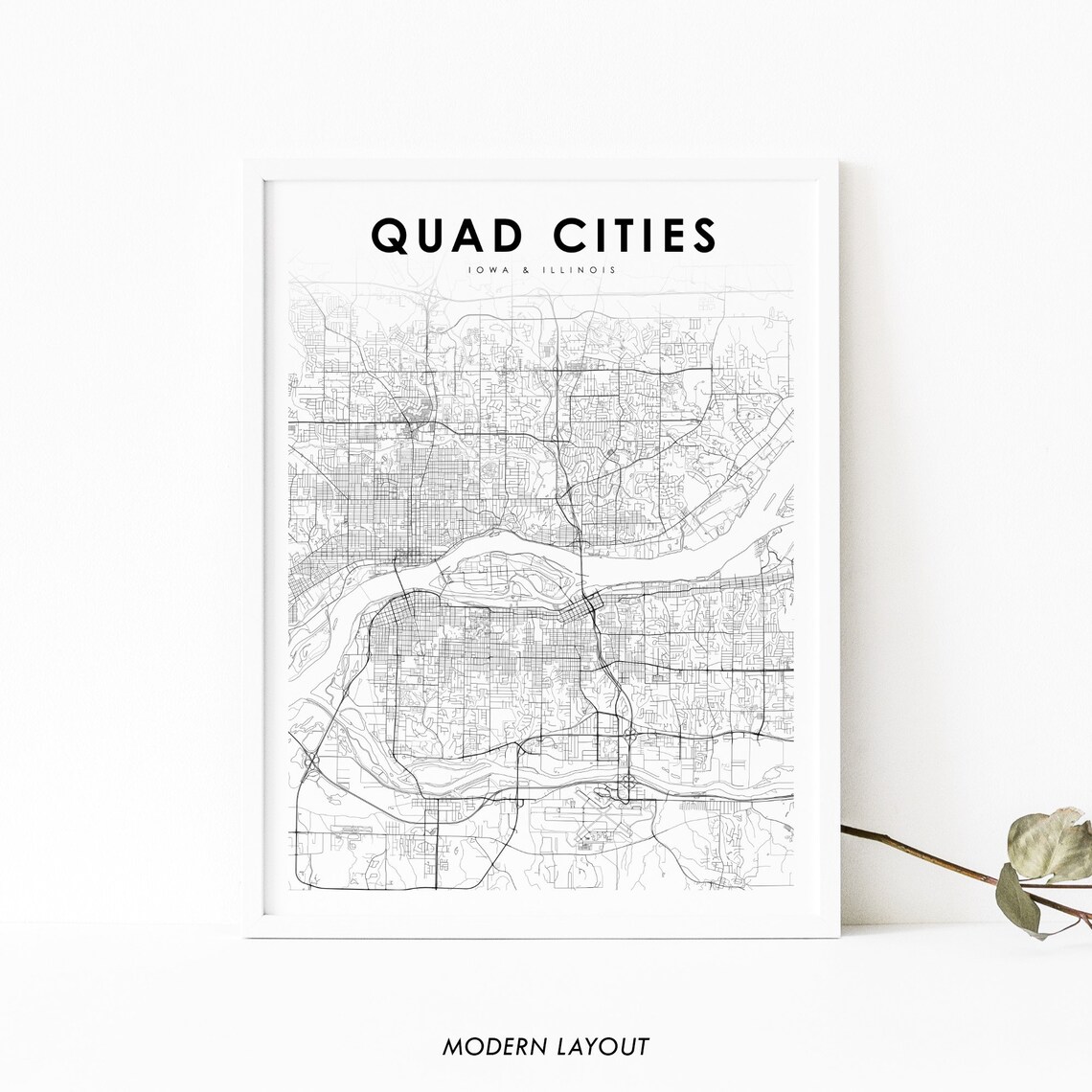 Quad Cities IA IL Map Print, Nursery Room Art Poster