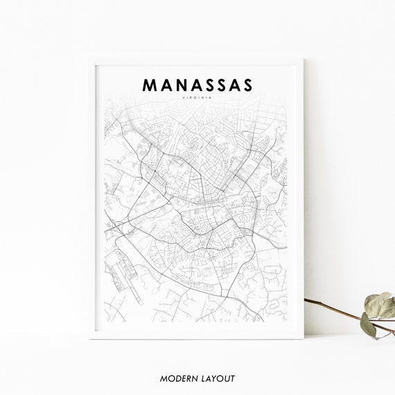 Manassas VA Map Print, Virginia City Poster
