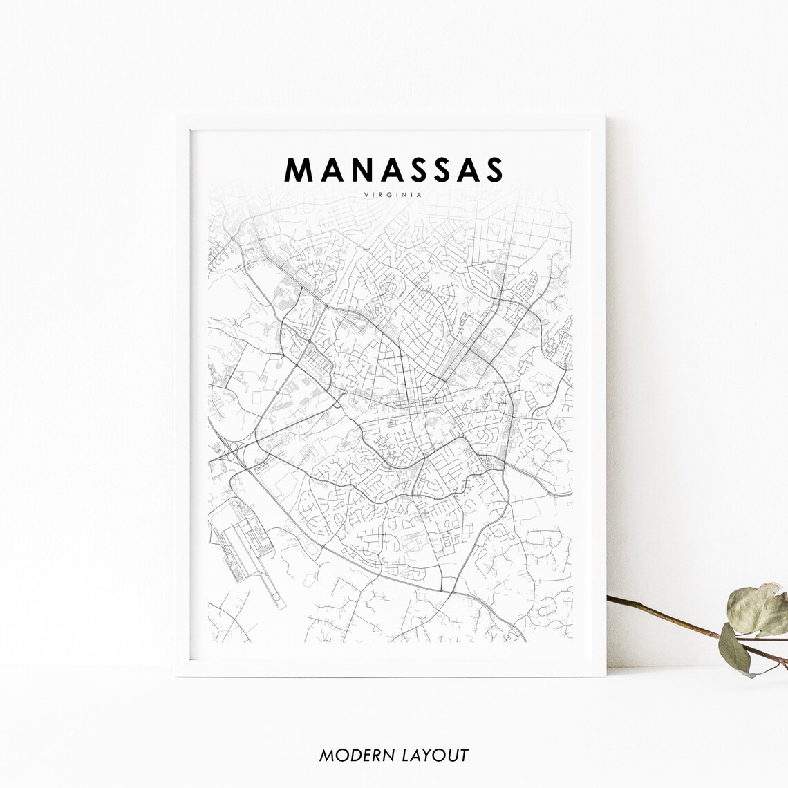 Manassas VA Map Print, Virginia City Poster