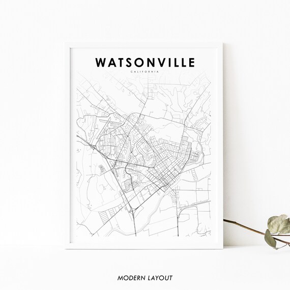 Watsonville California Black And White Street City Map Poster