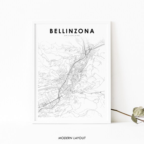 Bellinzona Switzerland Map Print Ticino Swiss Art Poster City Street Road Nursery Room Office Wall Decor