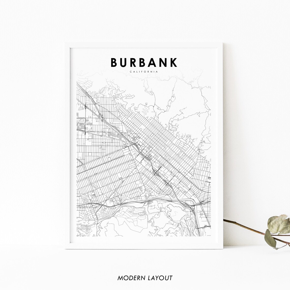 Burbank CA Map Print, Los Angeles City Street Map