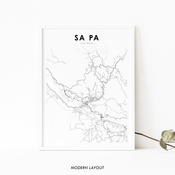 Sa Pa Vietnam City Street Map Black Line Art Modern Layout Poster