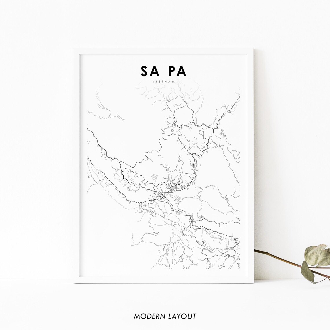 Sa Pa Vietnam City Street Map Black Line Art Modern Layout Poster