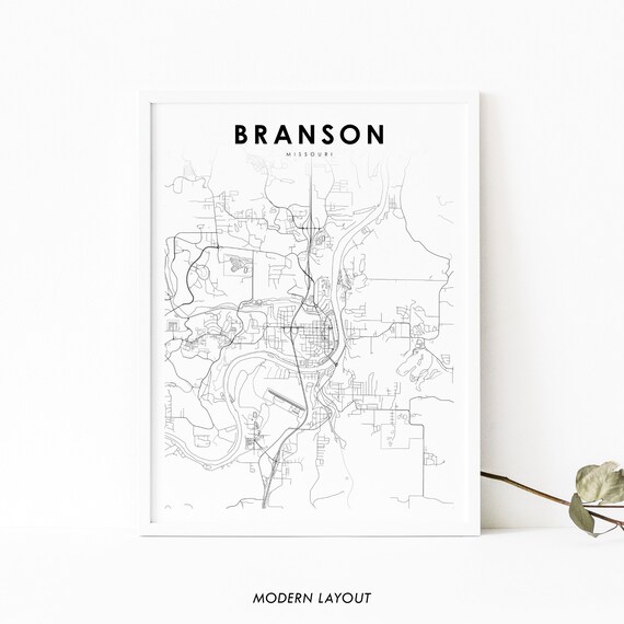 Branson Missouri Monochrome Minimalist City Street Map Poster
