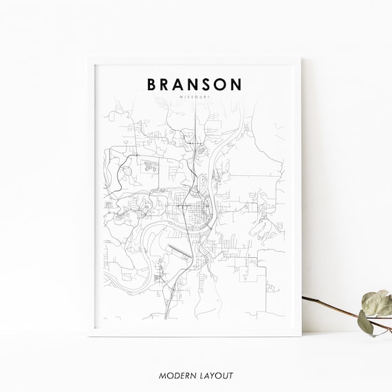 Branson Mo Map Print Missouri Usa Art Poster Taney Stone County City Road Street Nursery Room Wall Office Decor