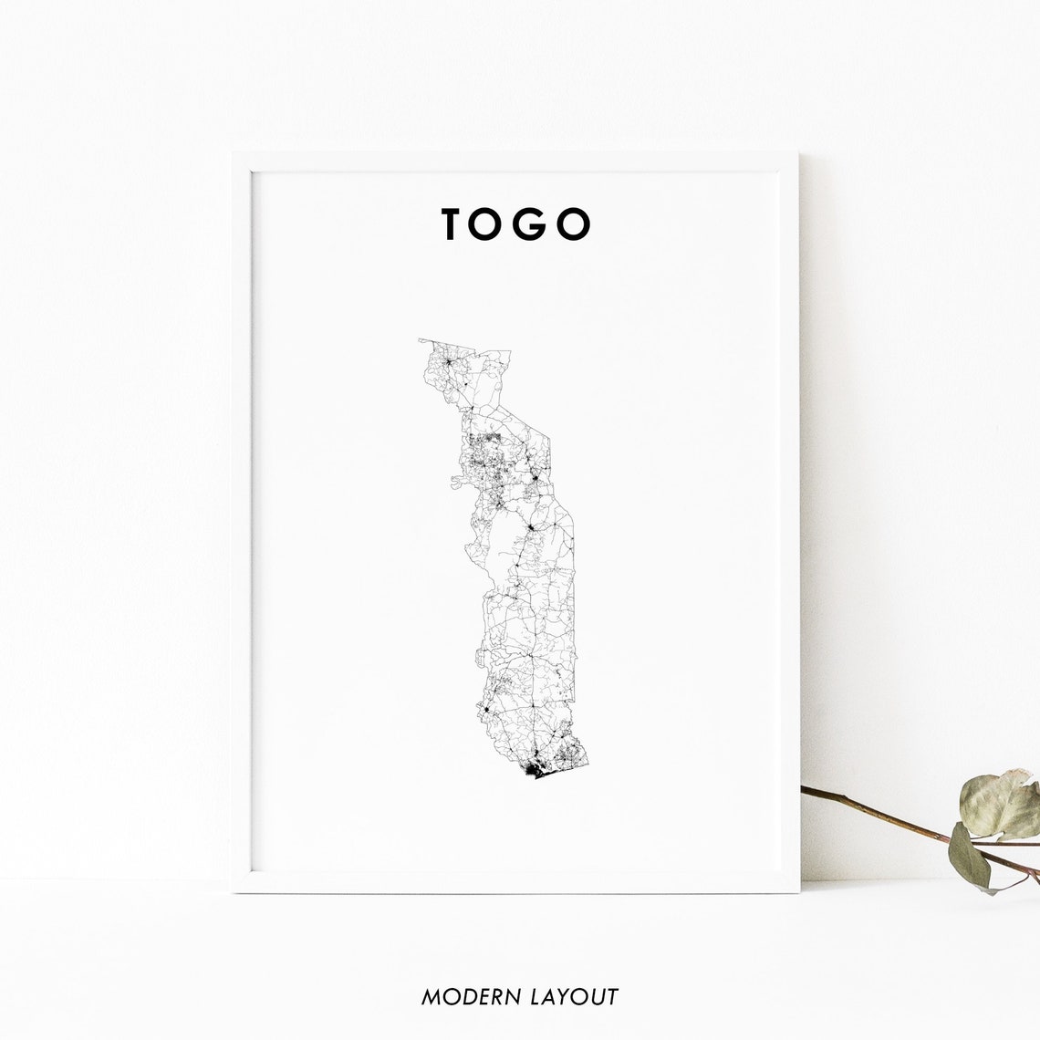 Togo Country Road Map Art Modern Black White Home Decor Poster