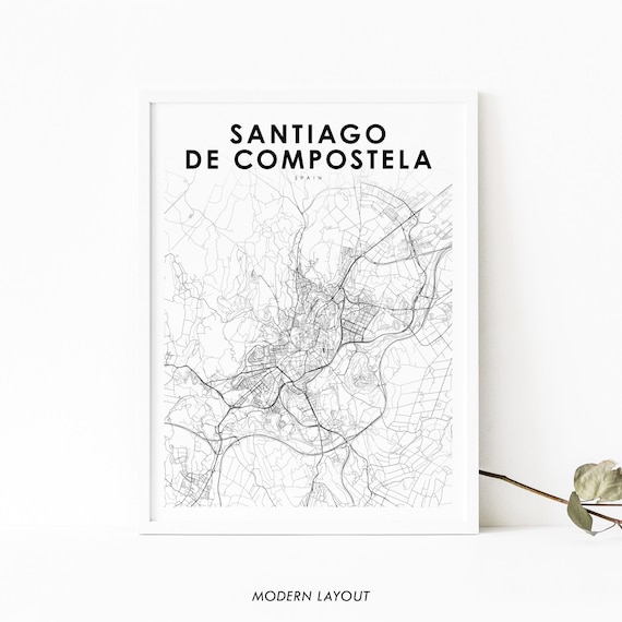 Santiago De Compostela Spain Modern Minimalist City Map Wall Art
