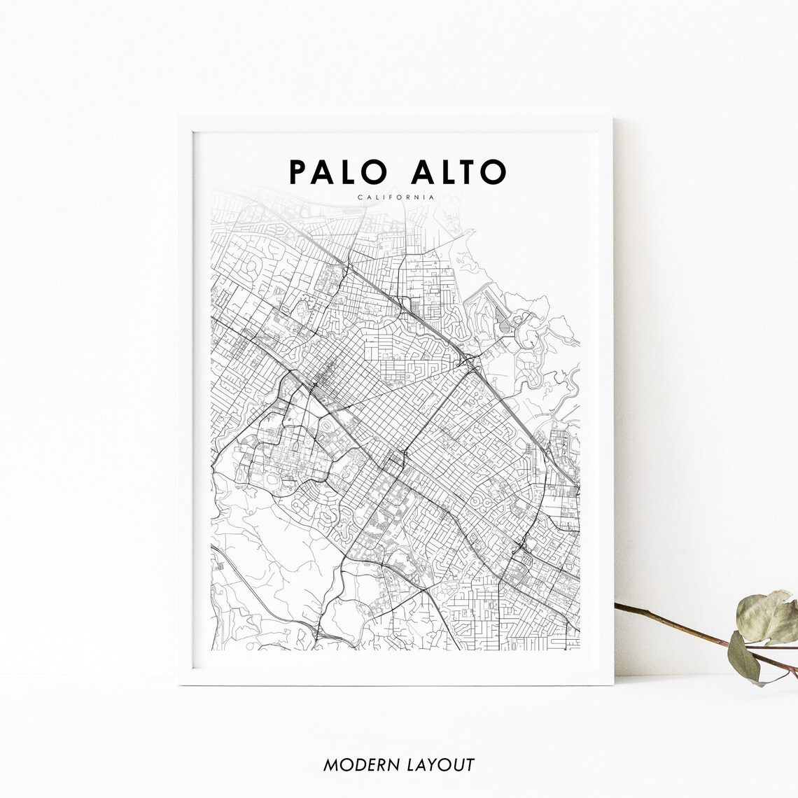 Palo Alto California Street Map Poster Modern Minimalist Layout