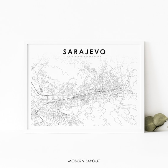 Sarajevo Bosnia and Herzegovina Minimalist City Street Map Print
