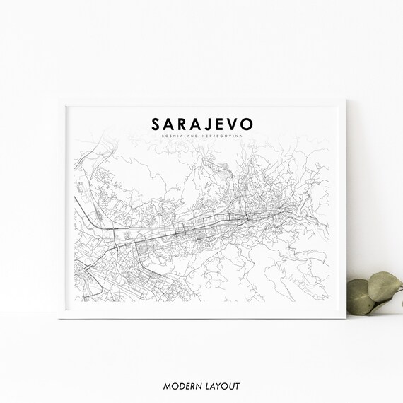 Sarajevo Map Print Bosnia And Herzegovina Art Poster City Road Street Nursery Room Wall Office Decor