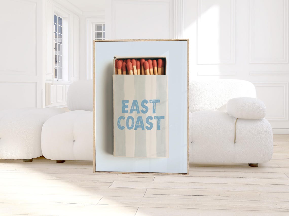 East Coast Matchbox Art Blue Label Vintage Retro Coastal Poster