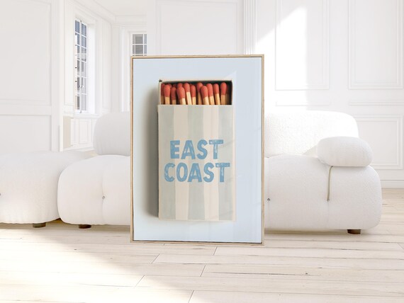 East Coast Matchbox Art Blue Label Vintage Retro Coastal Poster