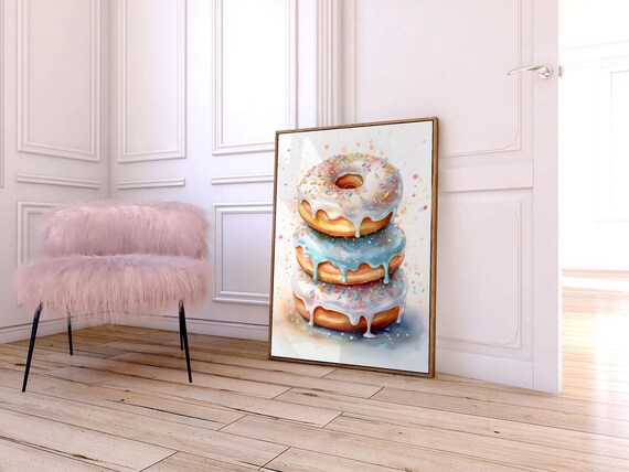 Stacked Pastel Donuts Sprinkles Cute Food Art Sweet Kitchen Print