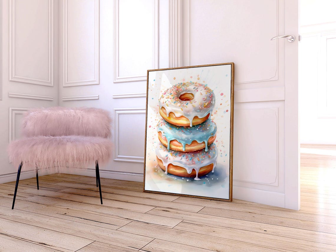 Stacked Pastel Donuts Sprinkles Cute Food Art Sweet Kitchen Print