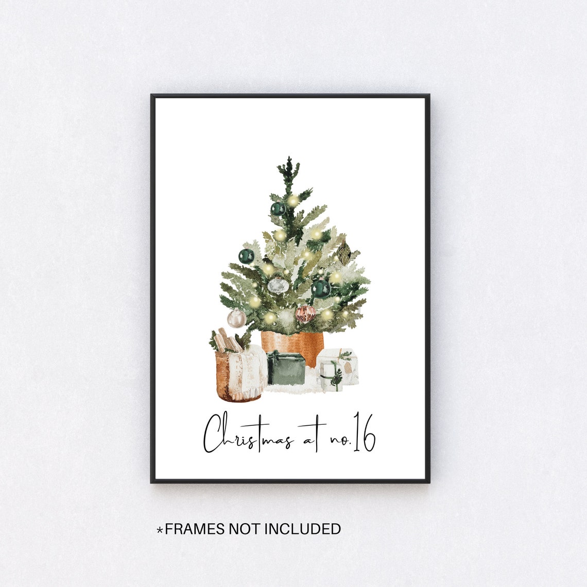 Christmas At No 16 Terracotta Pot Tree Watercolor Holiday Wall Poster - Image 2