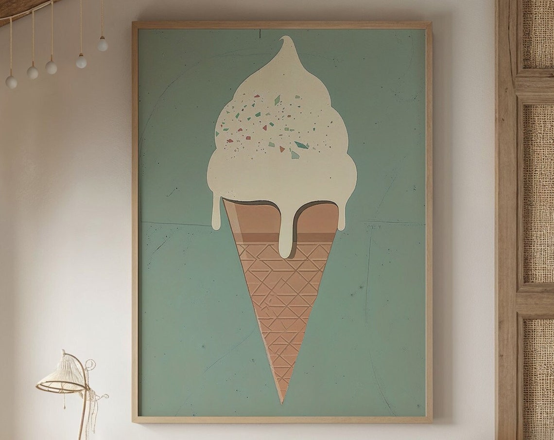 Vintage Vanilla Soft Serve Ice Cream Cone Sprinkles Kids Poster