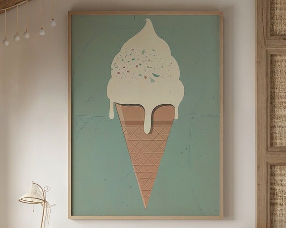 Ice Cream Cone Print Nursery Wall Art Kids Baby Food Posters Instant Sweet Dessert Decor
