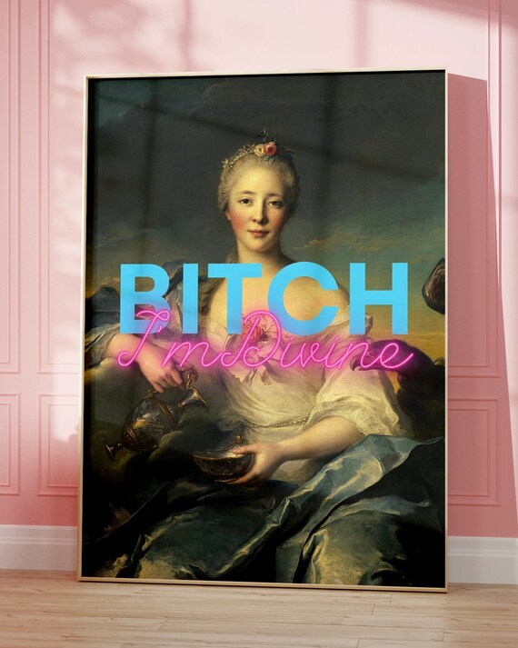 Im Divine Neon Script Classical Lady Altered Portrait Art Poster