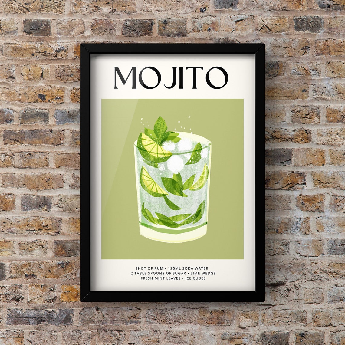 Mojito Cocktail Recipe Poster, Quirky Kitchen Decor