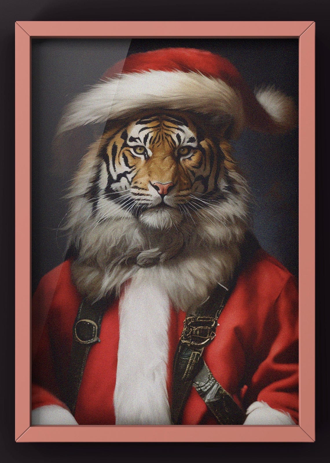 Festive Tiger Santa Portrait Christmas Red Suit Holiday Poster