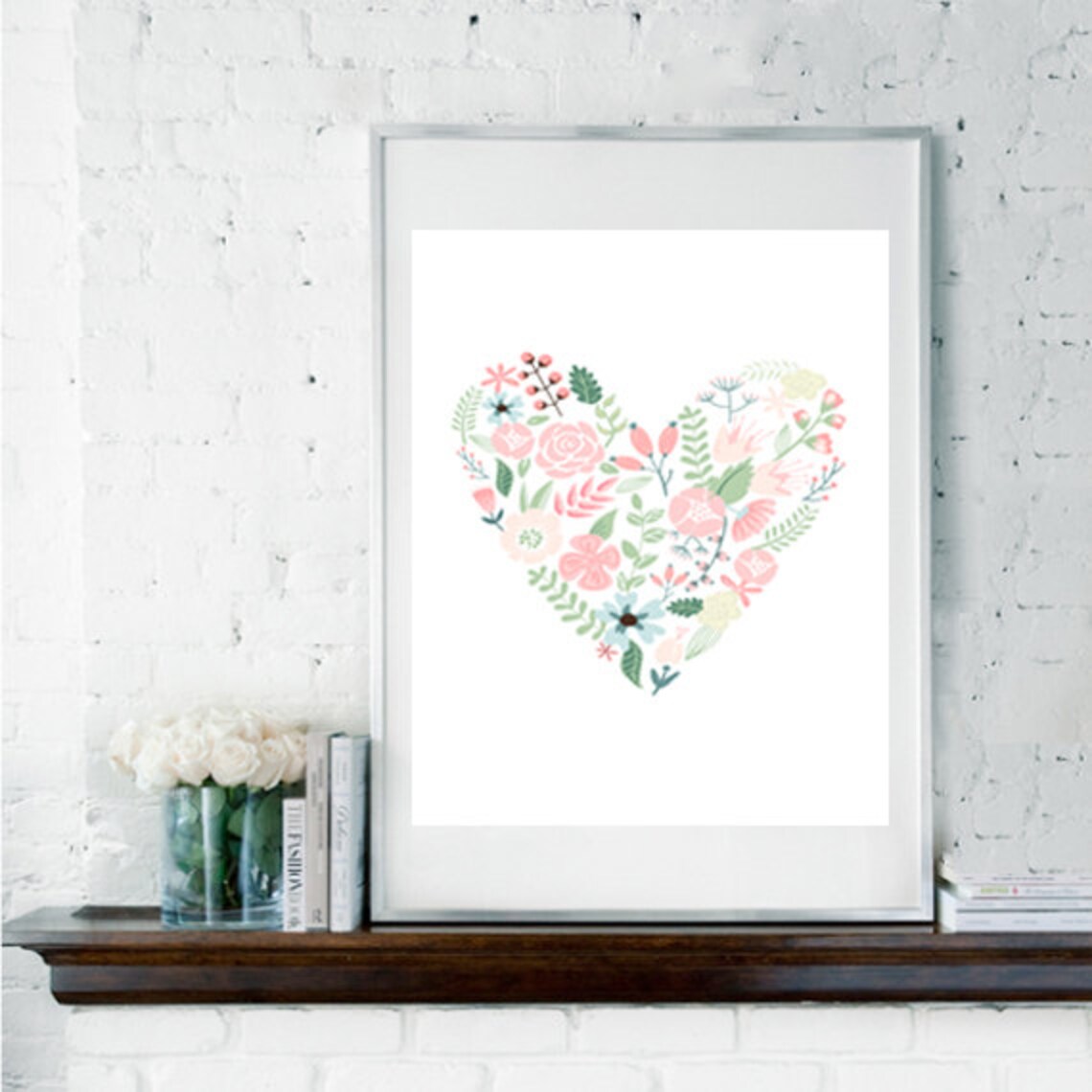Nursery Botanical Floral Love Print, Whimsical Art