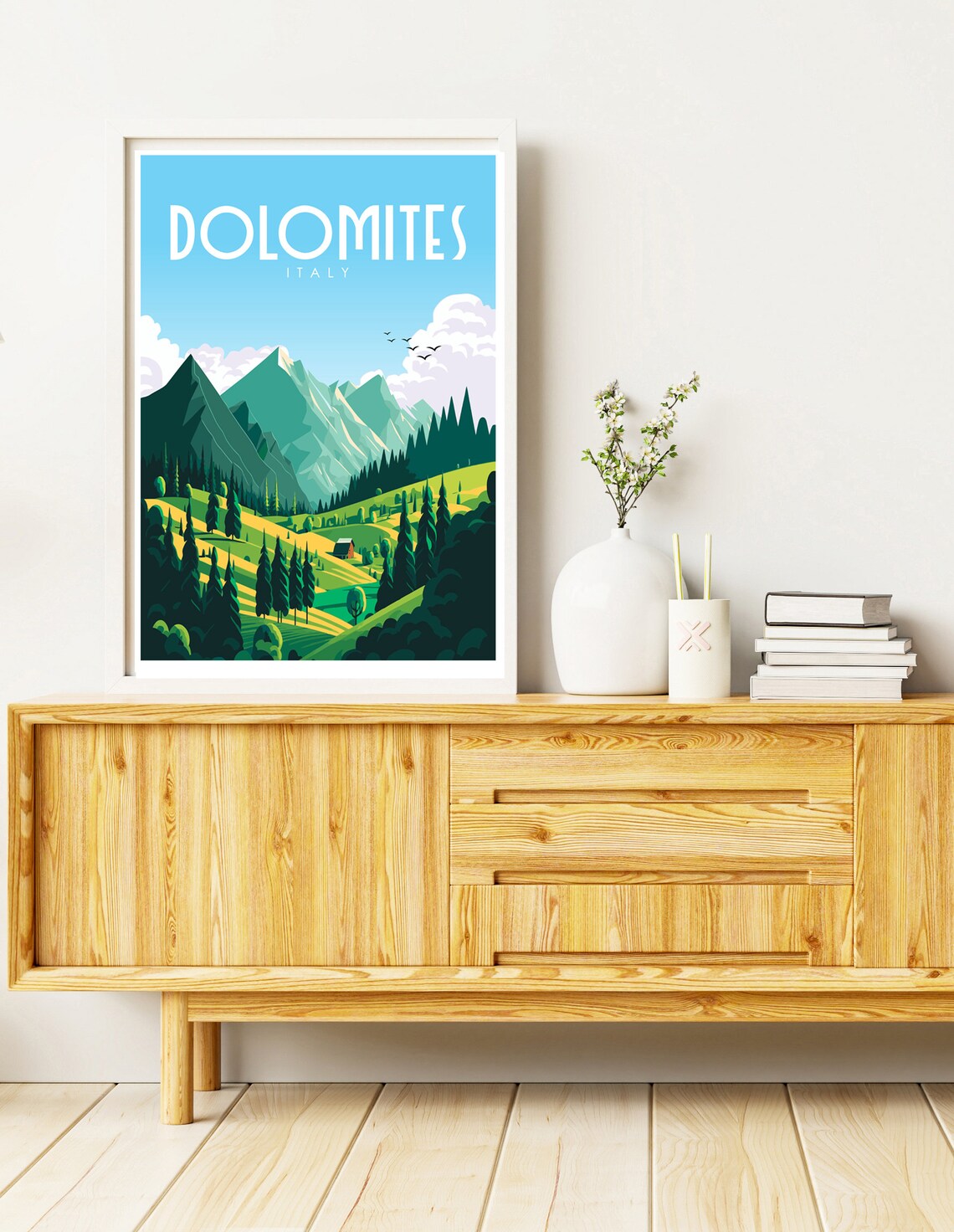 Dolomites Italy Alpine Peaks Pine Forest Green Retro Travel Poster - Image 3