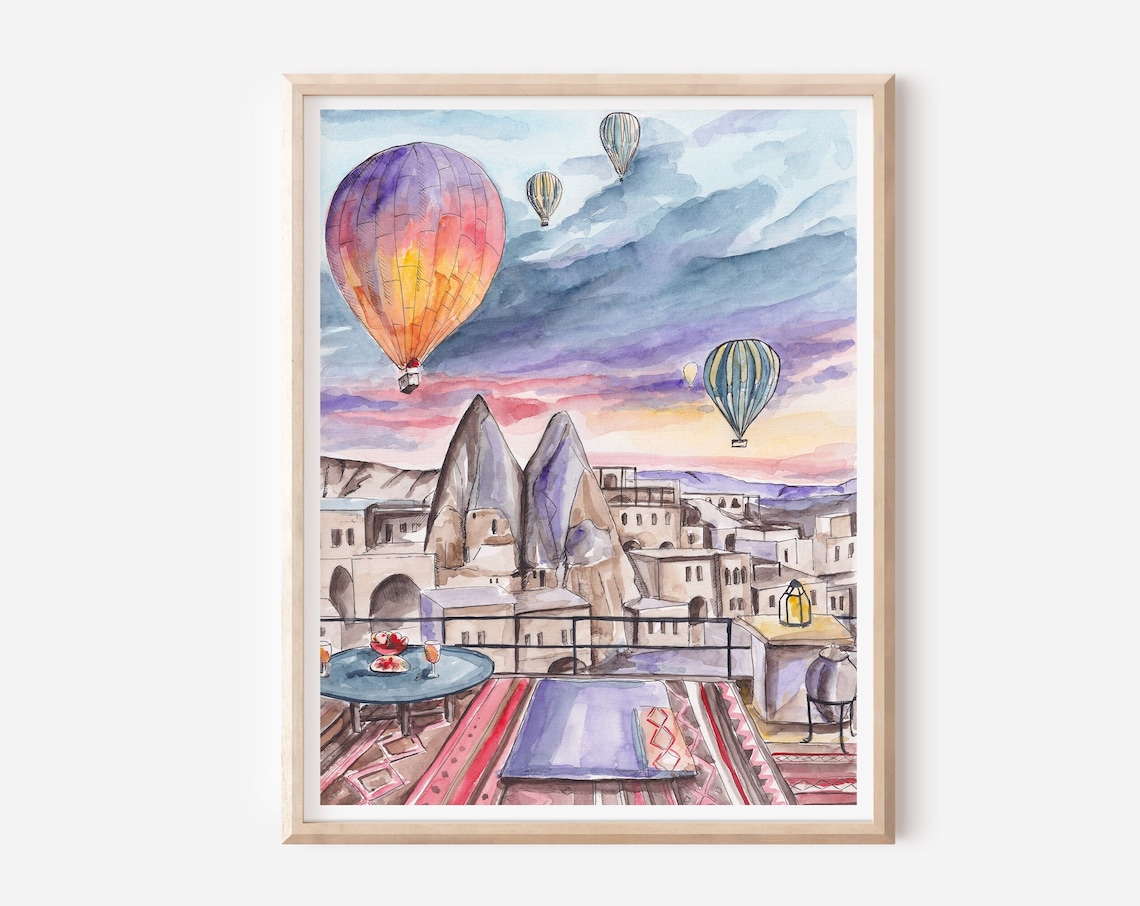 Cappadocia Travel Poster, Hot Air Balloon Landscape