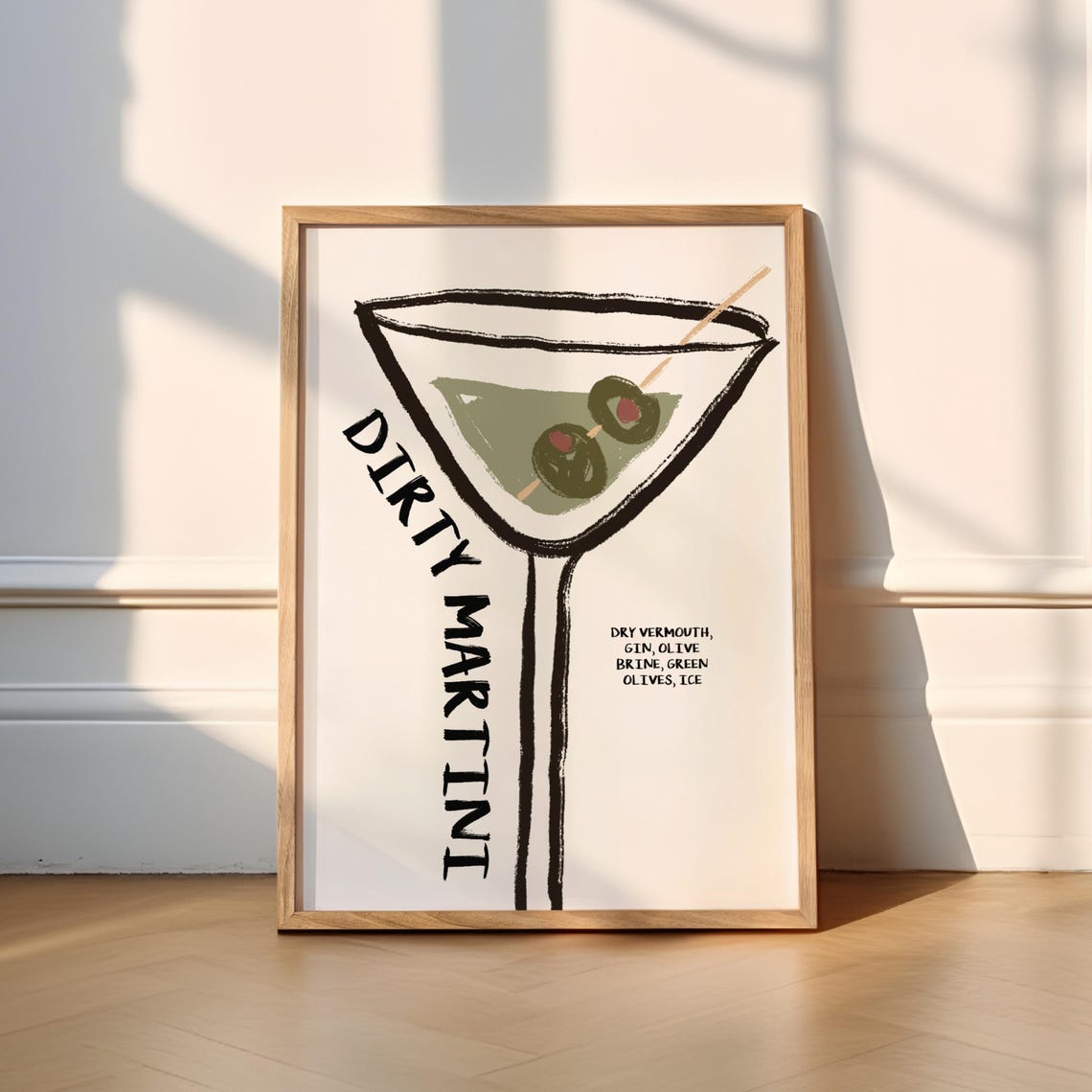 Dirty Martini Cocktail Recipe Olive Bar Kitchen Wall Decor Poster
