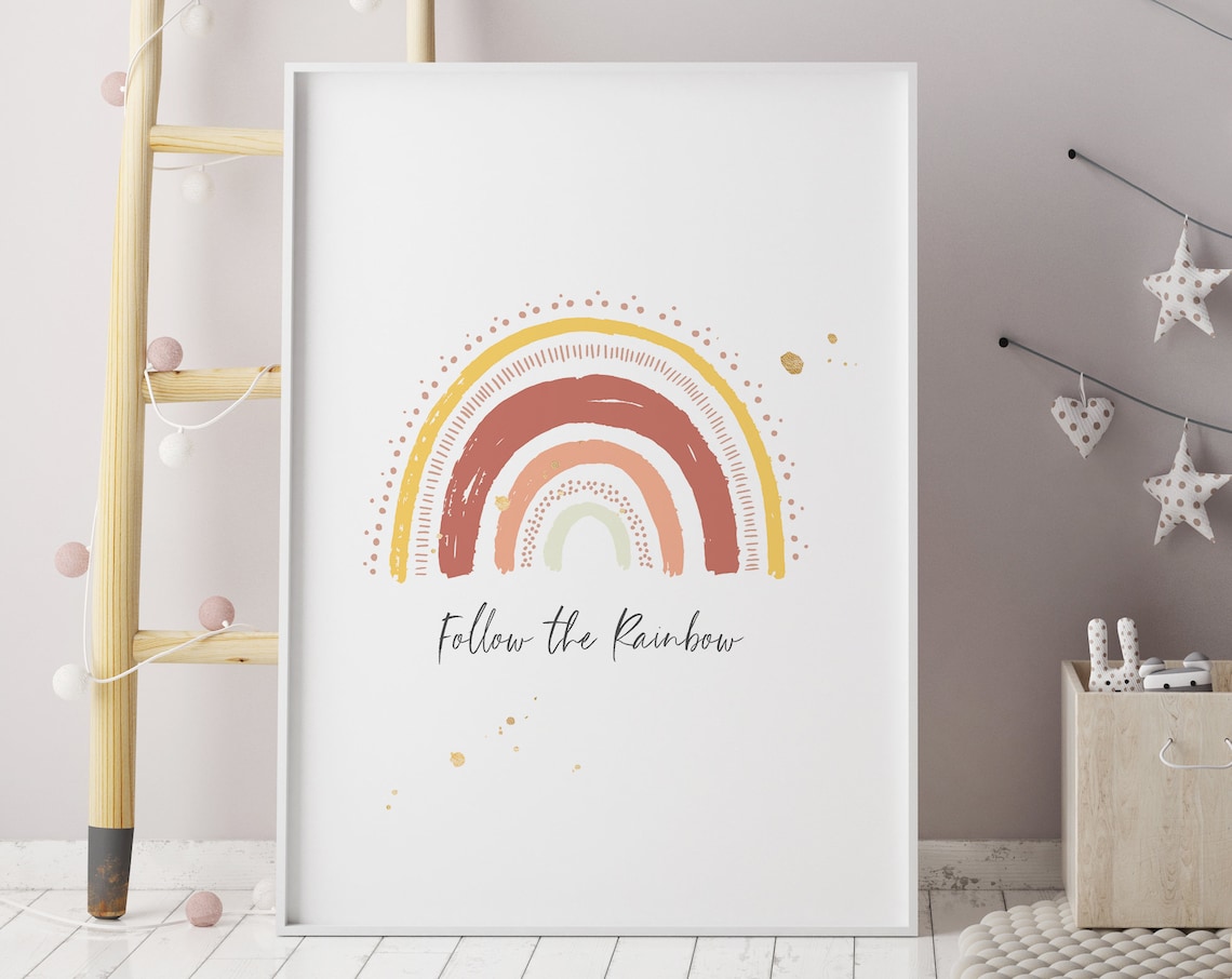 Follow The Rainbow Warm Sunset Nursery Boho Kids Wall Art Poster