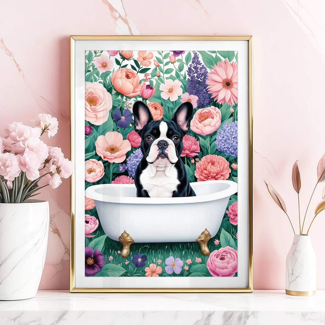 French Bulldog Wall Art French Bulldog Print French Bulldog Boho Wall Art Frenchie Poster Frenchie Gift Framed Gift Bathroom Print