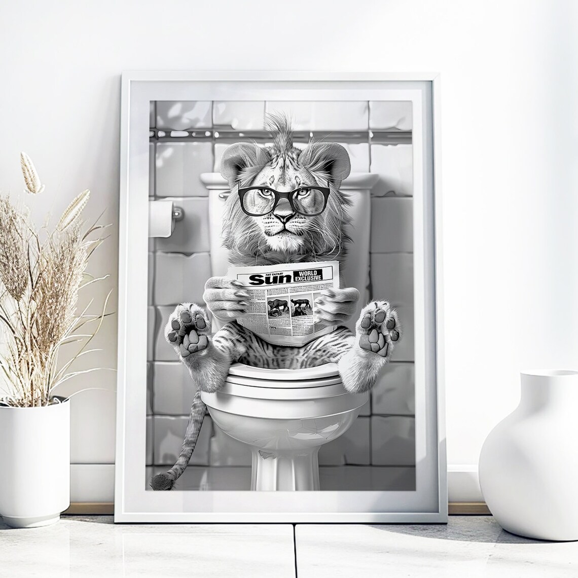 Lion Reading The Sun Newspaper on Toilet Funny Bathroom Poster - Image 3