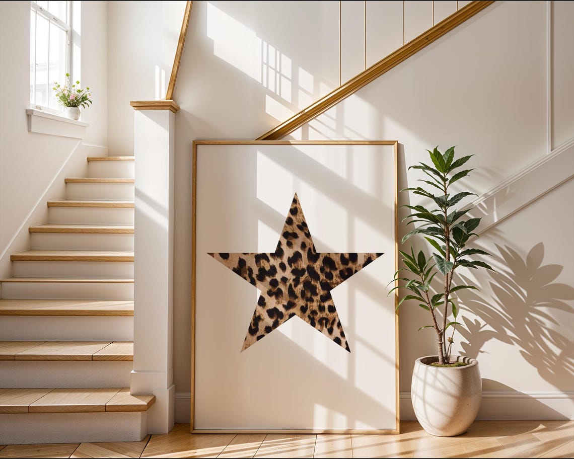 Leopard Pattern Star Cream Minimalist Y2K Aesthetic Wall Art
