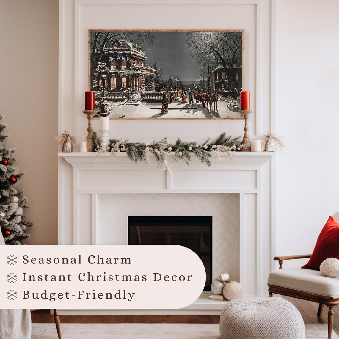 Christmas Eve Frame Tv Art Winter Painting For Tv Vintage Village Farmhouse Christmas Decor Frame Tv Tv220 - Image 3