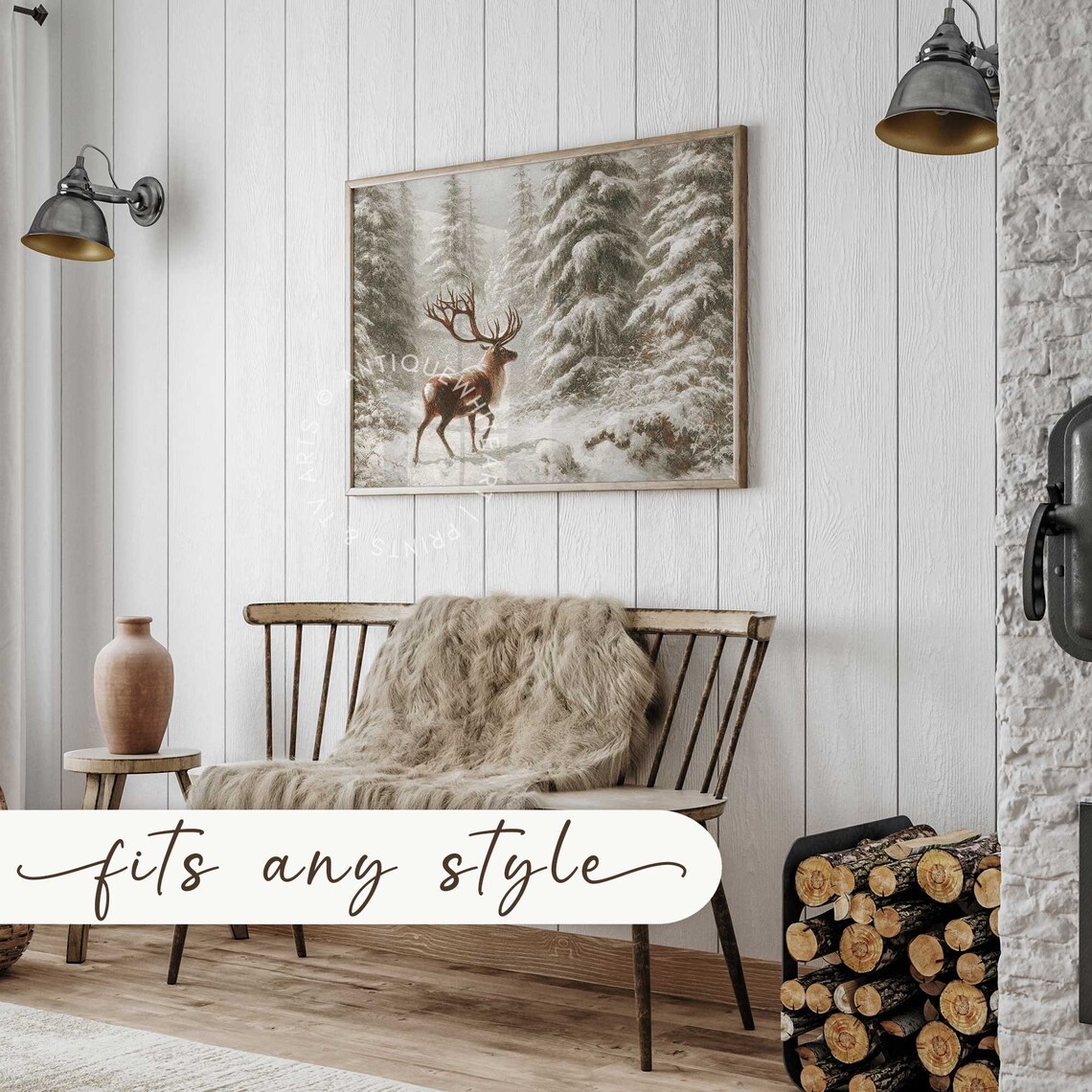 Vintage Deer In Winter Art Print, Farmhouse Christmas - Image 4