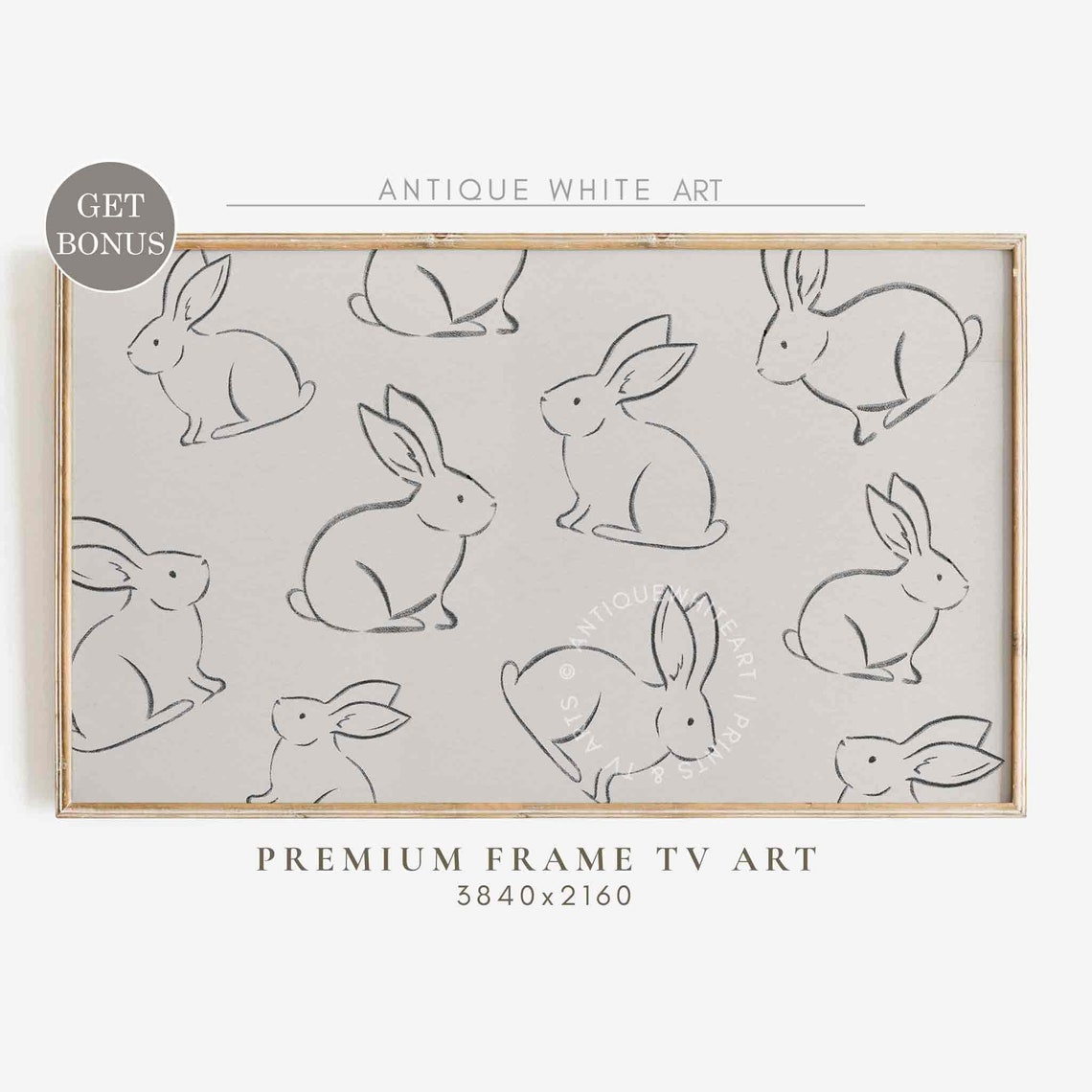 Minimalist Bunny Rabbit Line Drawing Pattern Easter Art Wall Print