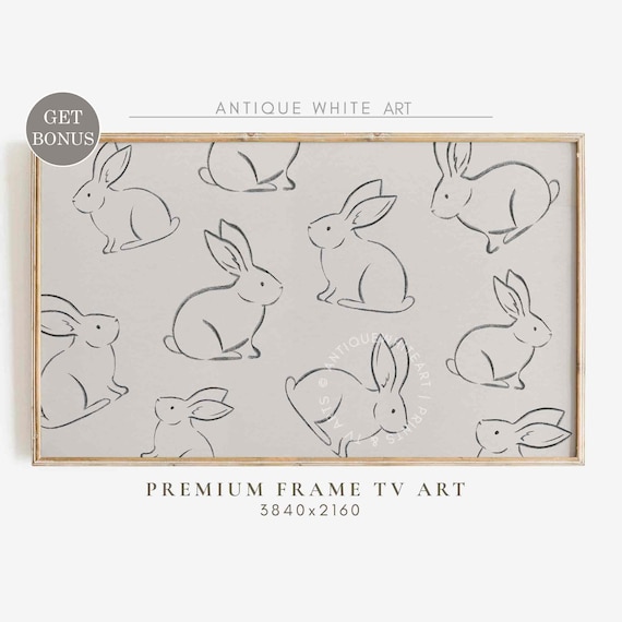 Minimalist Bunny Rabbit Line Drawing Pattern Easter Art Wall Print