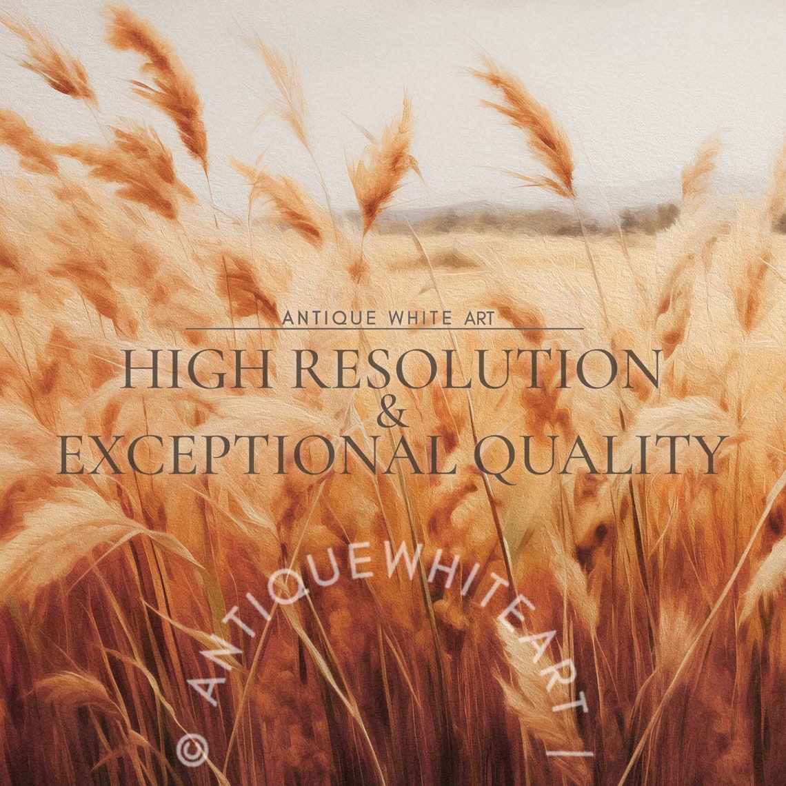 Golden Pampas Grass Autumn Field Vintage Cottagecore Wall Art Print - Image 4